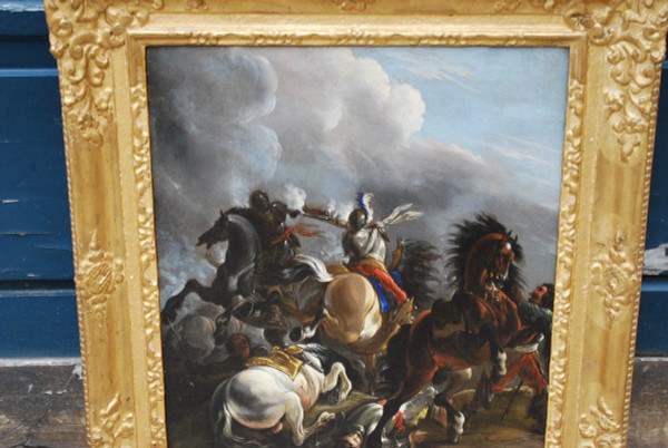 Cavalry Shock, Oil On Canvas Italy Early 18th Century