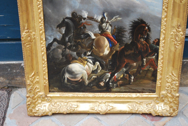 Cavalry Shock, Oil On Canvas Italy Early 18th Century