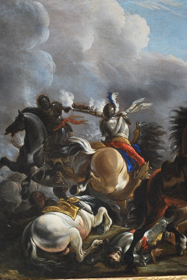 Cavalry Shock, Oil On Canvas Italy Early 18th Century