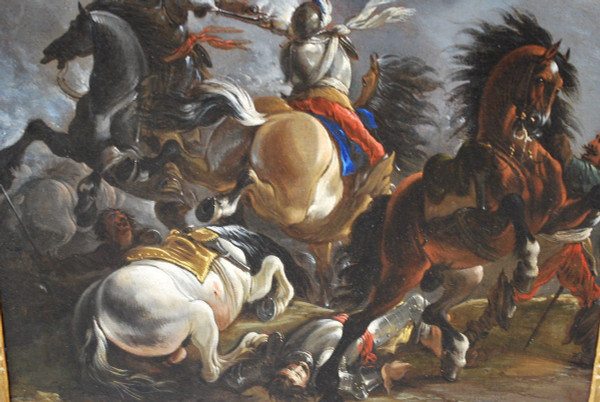 Cavalry Shock, Oil On Canvas Italy Early 18th Century