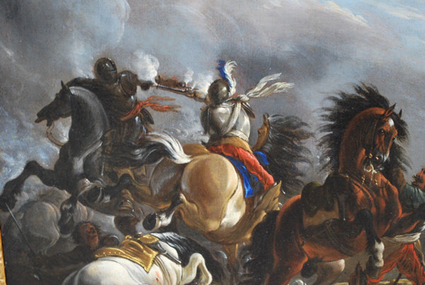 Cavalry Shock, Oil On Canvas Italy Early 18th Century