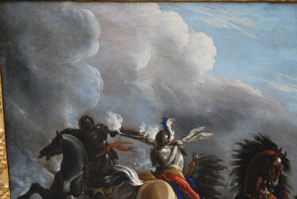 Cavalry Shock, Oil On Canvas Italy Early 18th Century