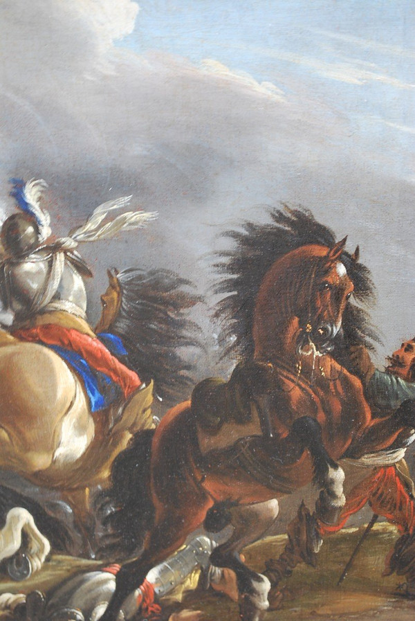 Cavalry Shock, Oil On Canvas Italy Early 18th Century