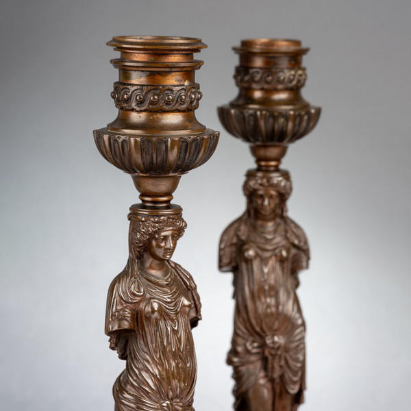 Pair of Barbedienne Bronze Candlesticks, 19th Century