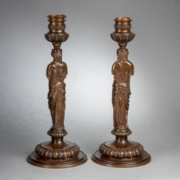 Pair of Barbedienne Bronze Candlesticks, 19th Century