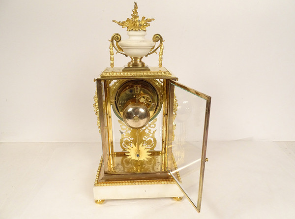 Louis XVI Cage Clock White Marble Gilt Bronze Napoleon III Cup 19th century