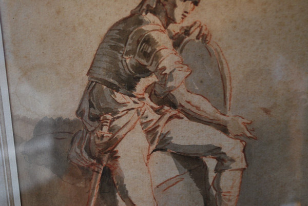 18th Century Italian Drawing, Man With Shield