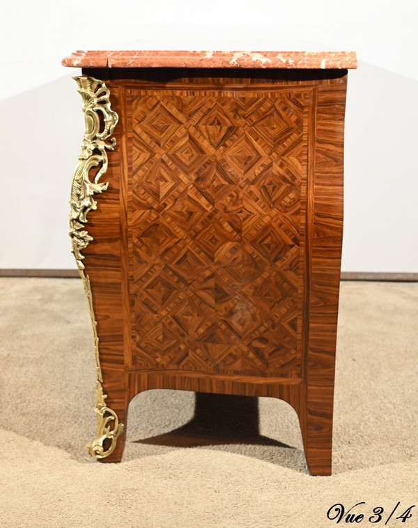 Commode Tombeau en Marqueterie de Bois de Violette, style Transition Louis XIV/Louis XV – 1ère Parti