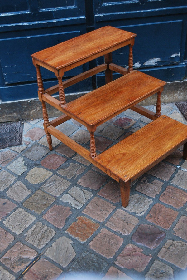 Library Step Stool In Natural Wood, 19th Century