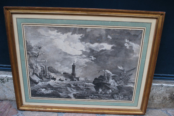 Drawing , Joseph Vernet: Storm and shipwreck