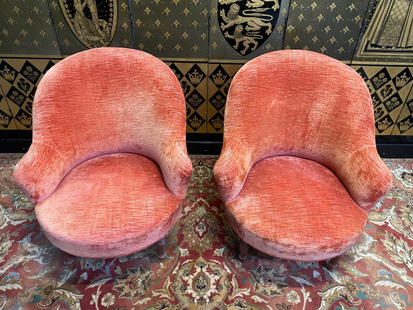 Pair De Fauteuils Crapaud Velours Orange