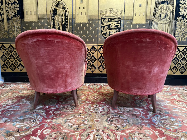 Pair De Fauteuils Crapaud Velours Orange