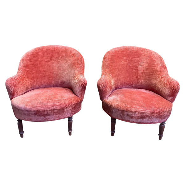 Pair De Fauteuils Crapaud Velours Orange