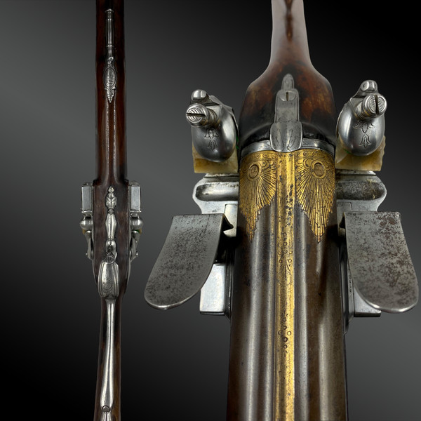 HUNTING RIFLE, double flint, signed LEPAGE in Paris, France, early 19th century