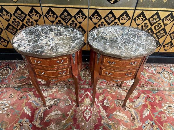 Pair Of Louis XV Style Marquetry Bedside Tables