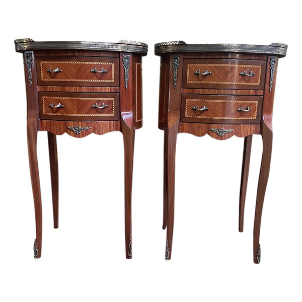 Pair Of Louis XV Style Marquetry Bedside Tables