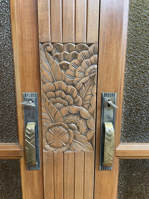 Armoire - Bibliothèque - Vitrine époque Art Déco En Noyer