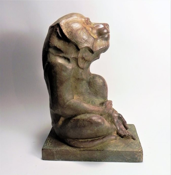 Akop GURDJAN (après)(1881-1948)Sitting Baboon Bronze 