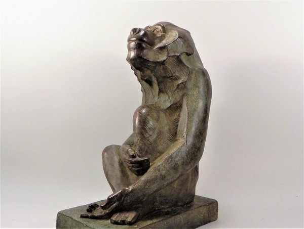 Akop GURDJAN (après)(1881-1948)Sitting Baboon Bronze 