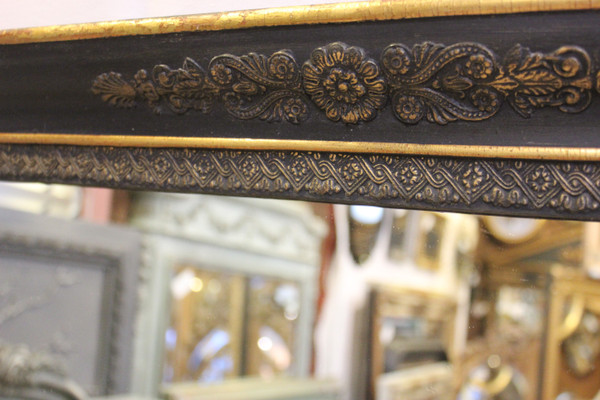 Large Antique Fireplace Mirror, Empire Molding, Black And Gold Patina 113 X 153 Cm