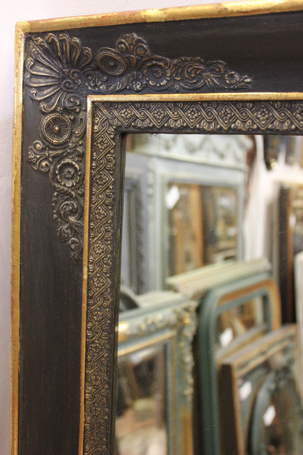 Large Antique Fireplace Mirror, Empire Molding, Black And Gold Patina 113 X 153 Cm