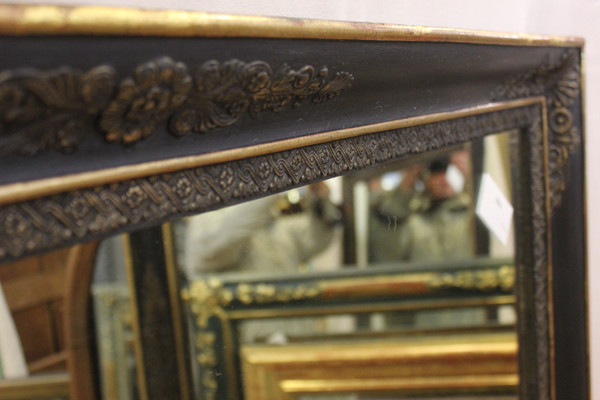 Large Antique Fireplace Mirror, Empire Molding, Black And Gold Patina 113 X 153 Cm