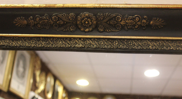 Large Antique Fireplace Mirror, Empire Molding, Black And Gold Patina 113 X 153 Cm