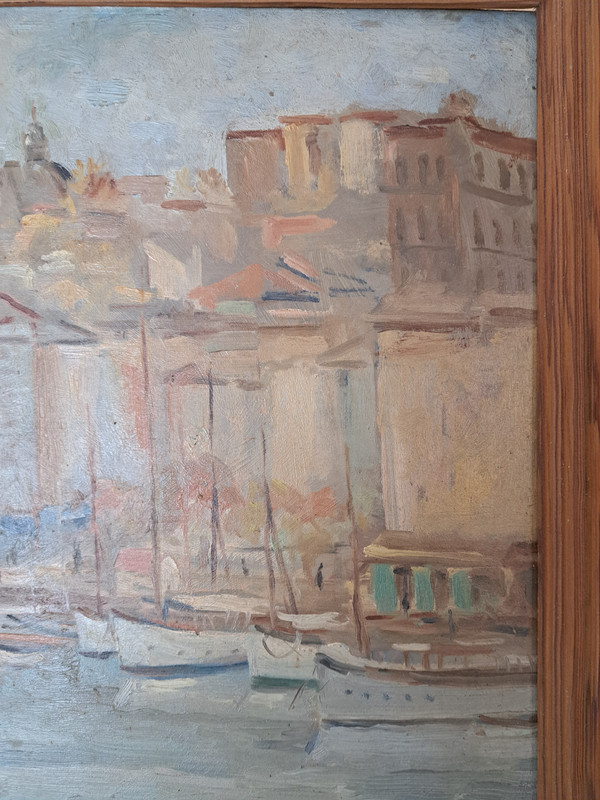 Marcel Edouard Jallot, Hafen von Marseille, Öl auf Holz, frühes 20. Jahrhundert.