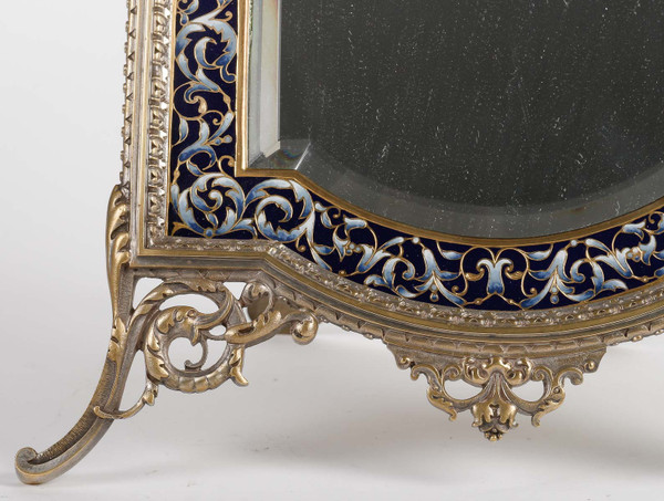 A late 19th century bronze and cloisonné enamel table mirror