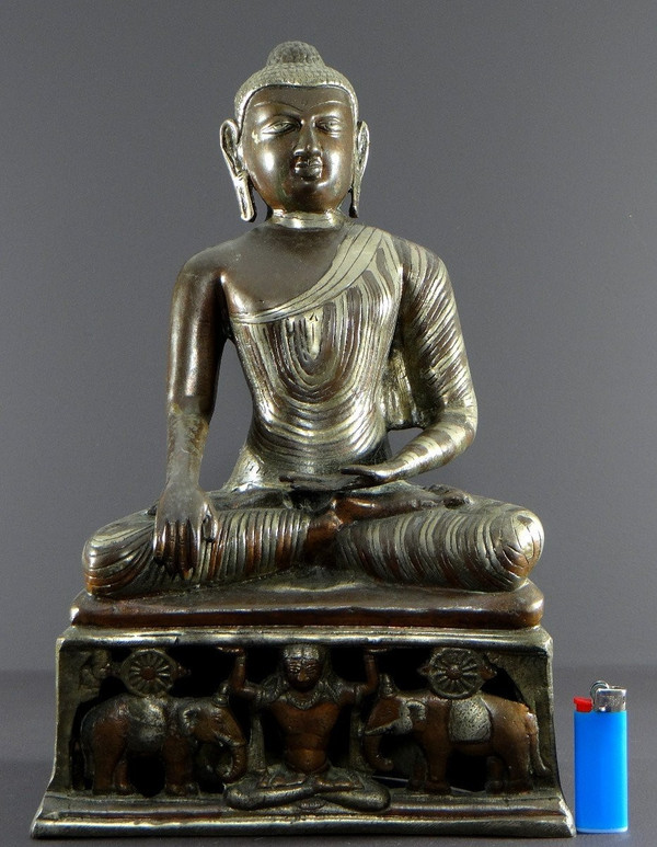 Burma, 1920s/1930s, Bronze Buddha Statue with Double Copper and Silver Patina.