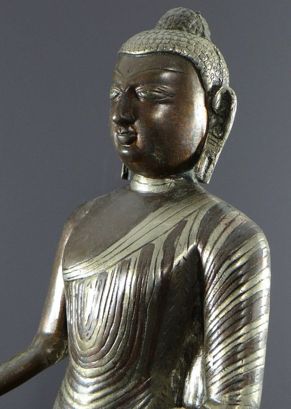 Burma, 1920s/1930s, Bronze Buddha Statue with Double Copper and Silver Patina.