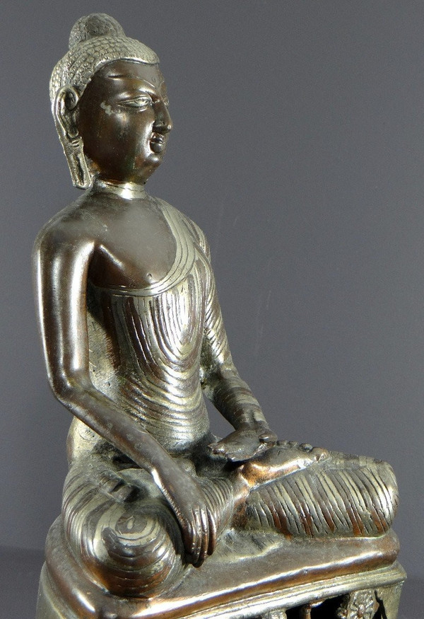 Burma, 1920s/1930s, Bronze Buddha Statue with Double Copper and Silver Patina.