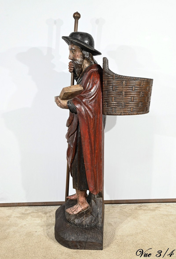 Important Sculpture of Saint James in Polychromed Oak – 18th Century