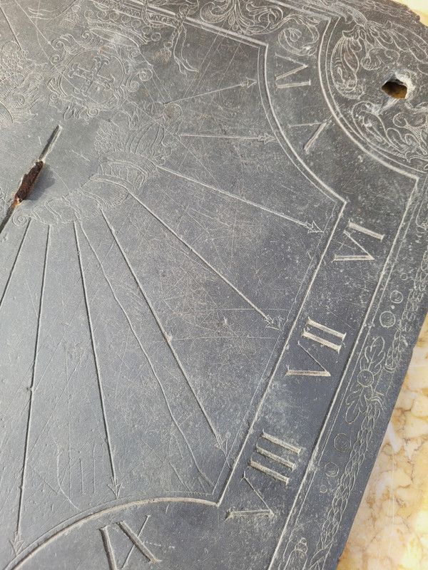 Slate Sundial, Decorated And Dated 1704