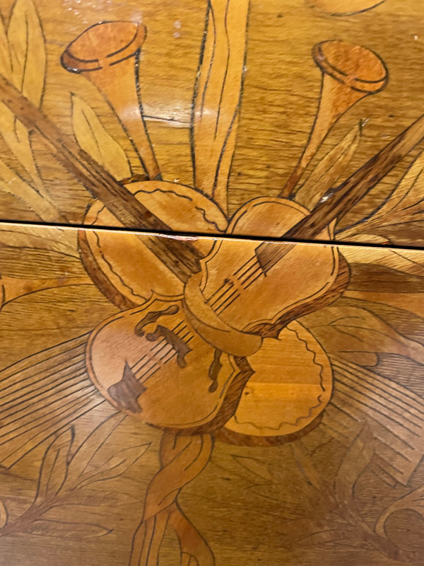 Transition Style Commode In Marquetry With Musical Instruments