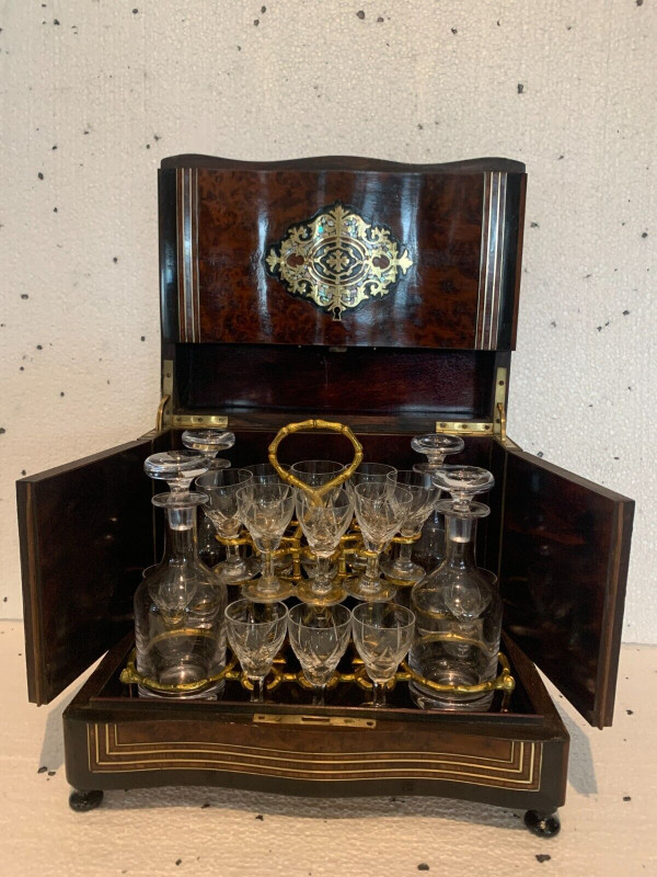 Complete Liqueur Cellar Boulle Napoleon III Box Marquetry Box XIX Century