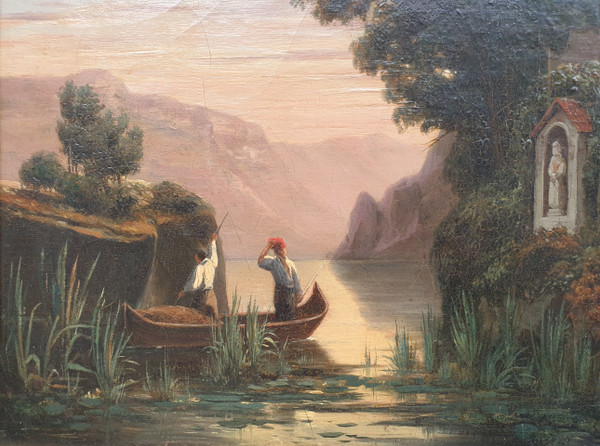 Jean-Charles GRANDJEAN - Fishermen on a lake in Italy