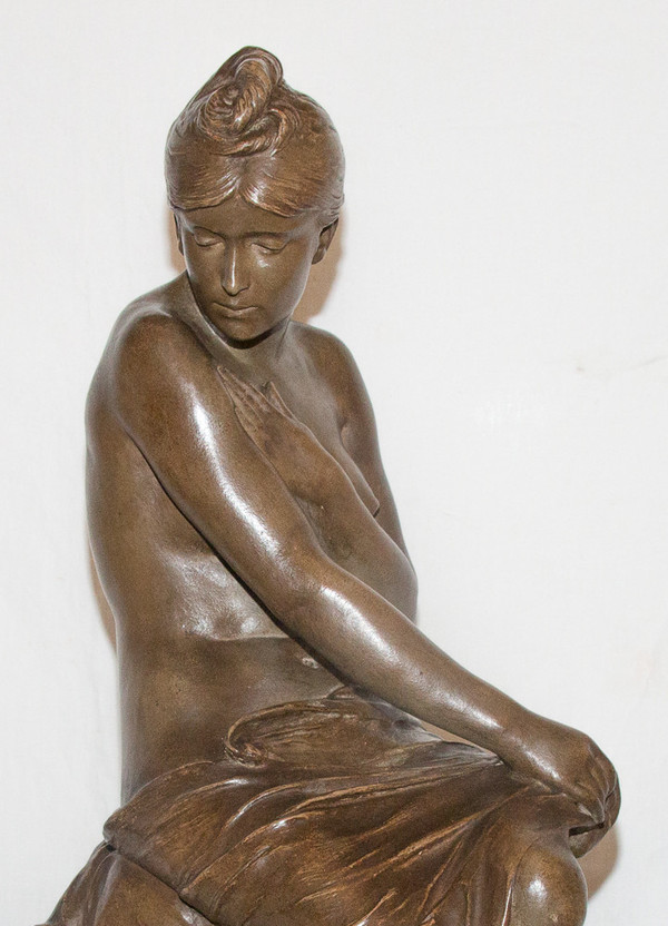 Terracotta Sculpture "the Bather" Signed Delaroche 1797-1856