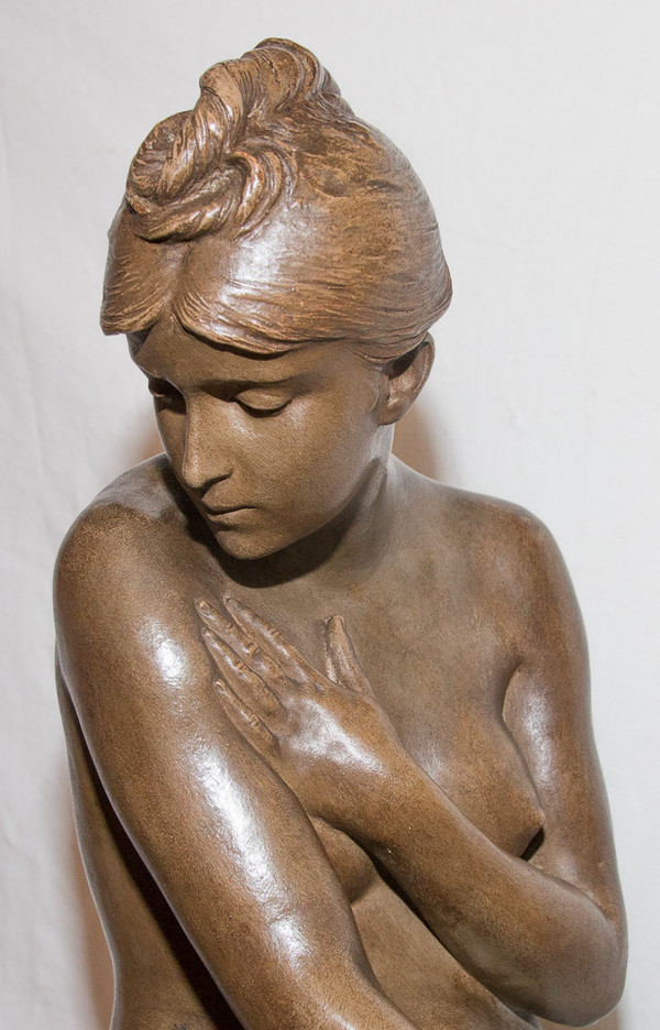 Terracotta Sculpture "the Bather" Signed Delaroche 1797-1856