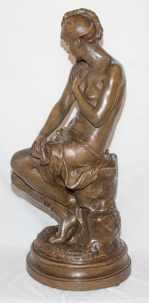 Terracotta Sculpture "the Bather" Signed Delaroche 1797-1856