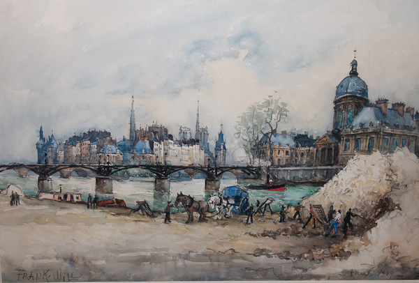 Acquerello "Le Pont Des Arts" Parigi, firmato Frank Will 1929