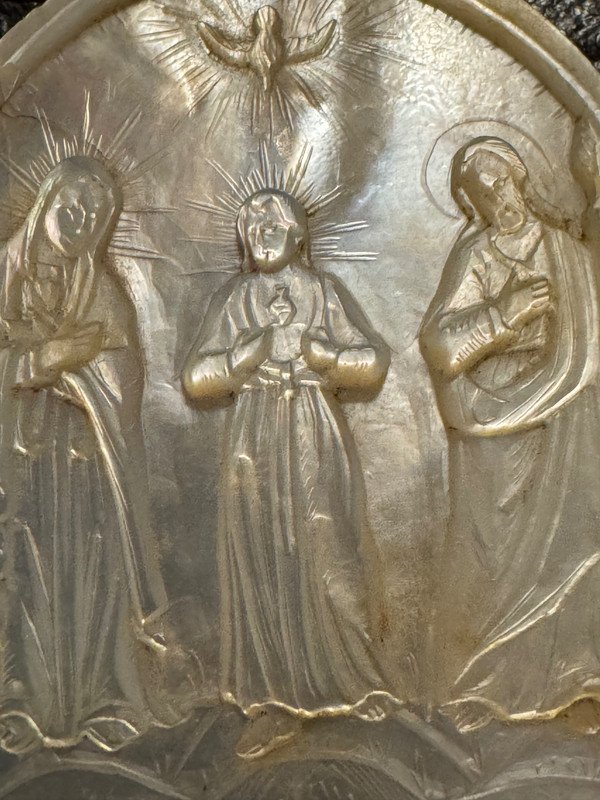 Holy Family Carved On Mother-of-Pearl, Egyptian Souvenir Dated 1867