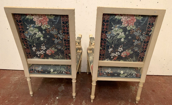 Pair of Louis XVI style armchairs in white lacquered beech 20th century