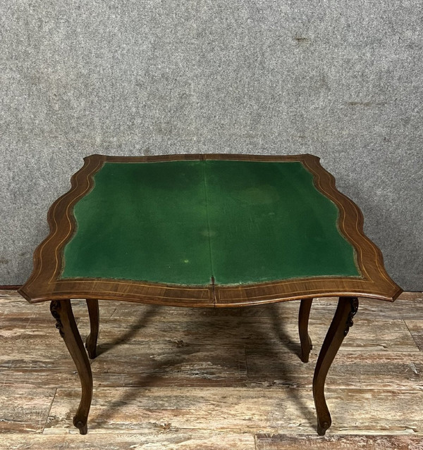 table a jeux style Louis XV en marqueterie vers 1850