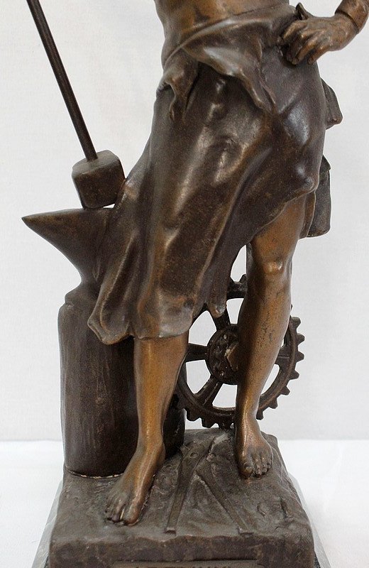 Bronze mit brauner und goldener Patina, "Le Travail", von Rousseau - Anfang des 20. Jahrhunderts