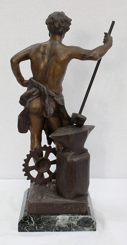 Bronze mit brauner und goldener Patina, "Le Travail", von Rousseau - Anfang des 20. Jahrhunderts