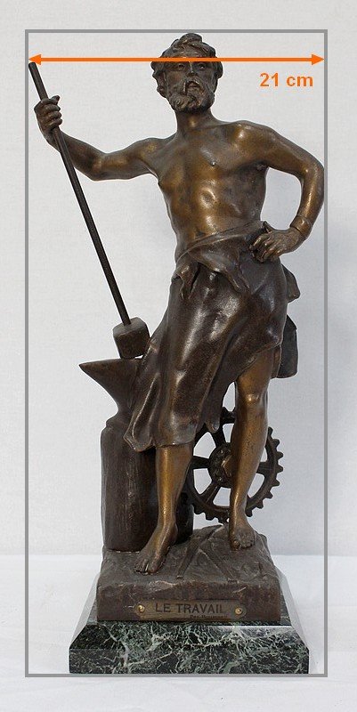 Bronze mit brauner und goldener Patina, "Le Travail", von Rousseau - Anfang des 20. Jahrhunderts