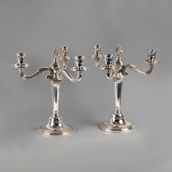 Pair of Solid Silver Candelabra, Hénin & Cie