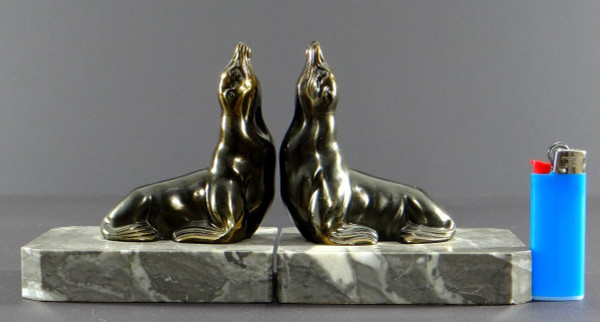 France, 1930/1950, Pair Of Cast-Iron Bookends Featuring Sea Lions.