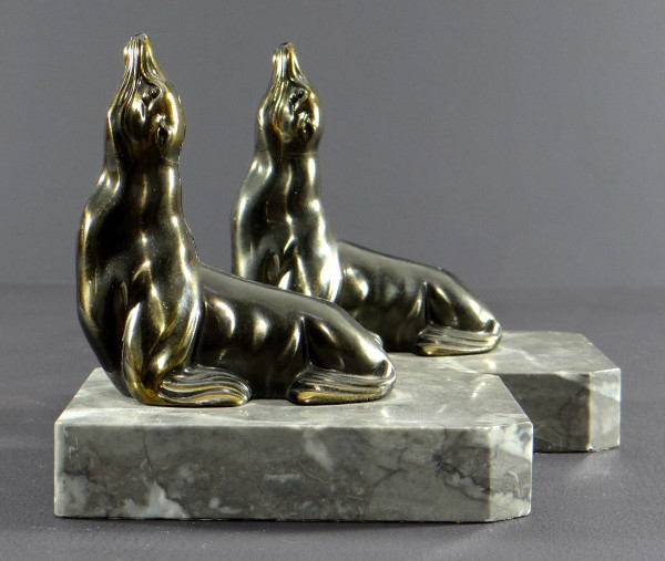 France, 1930/1950, Pair Of Cast-Iron Bookends Featuring Sea Lions.